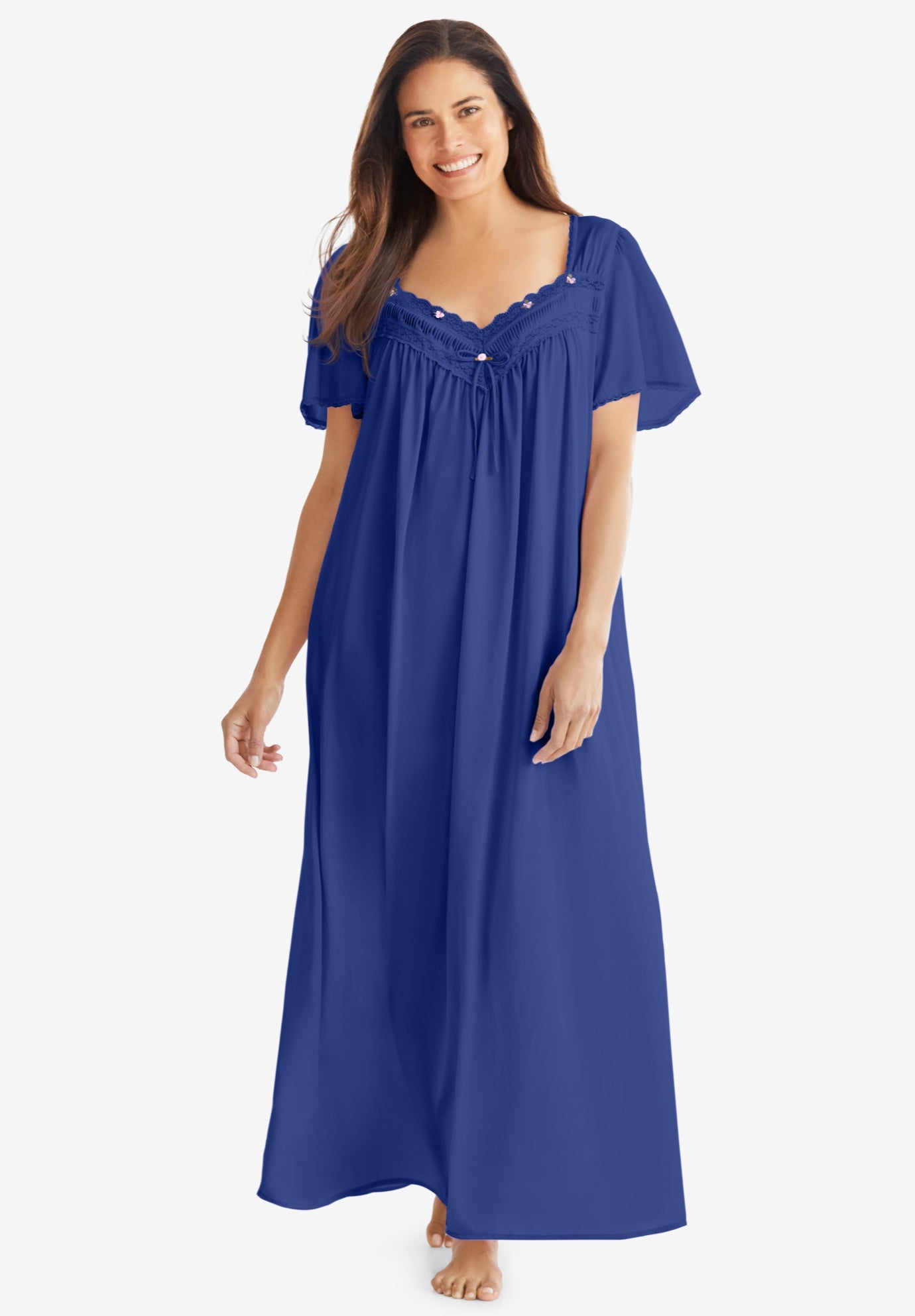 Long Silky Lace-Trim Gown image number 0