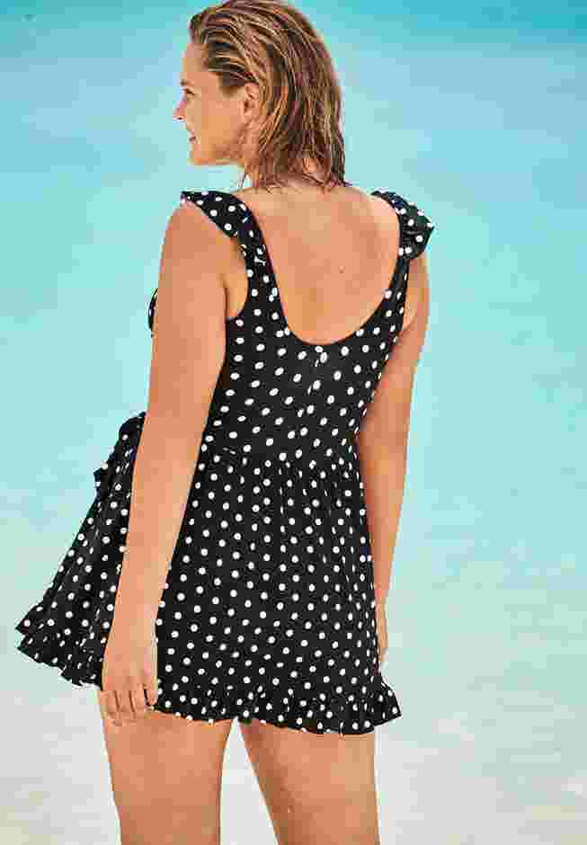 Faux-Wrap Swim Dress image number 1