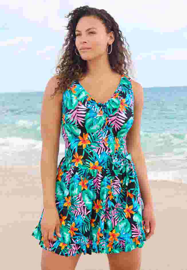Faux-Wrap Swim Dress image number 0