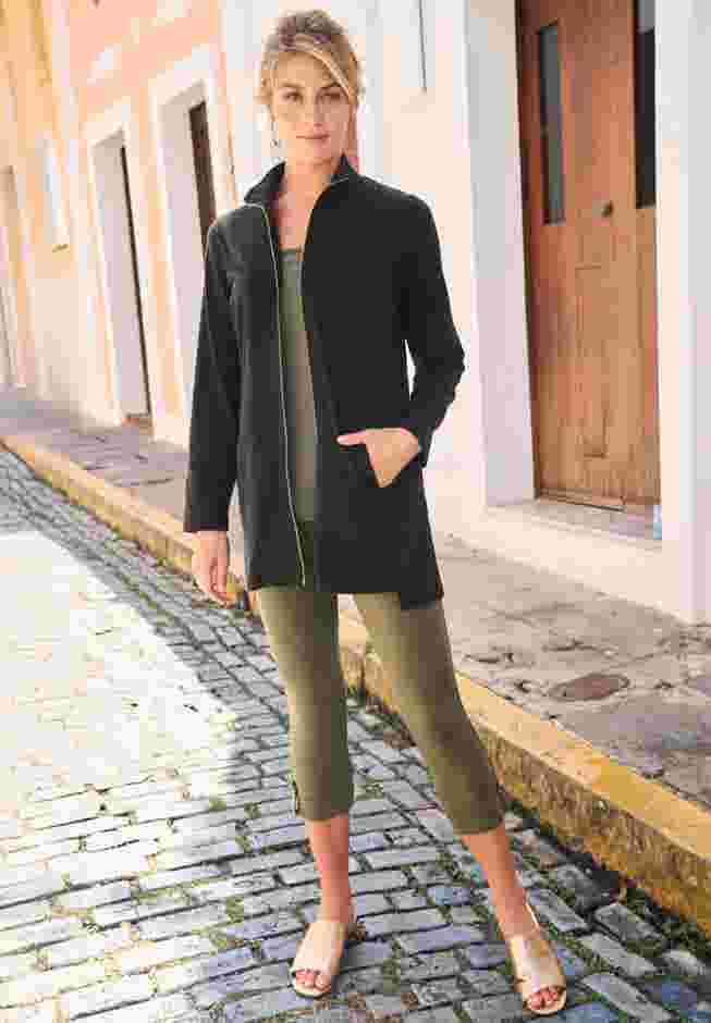 Stretch Cotton Zip Front Hi-Low Jacket image number 2
