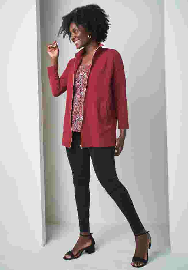 Stretch Cotton Zip Front Hi-Low Jacket image number 3