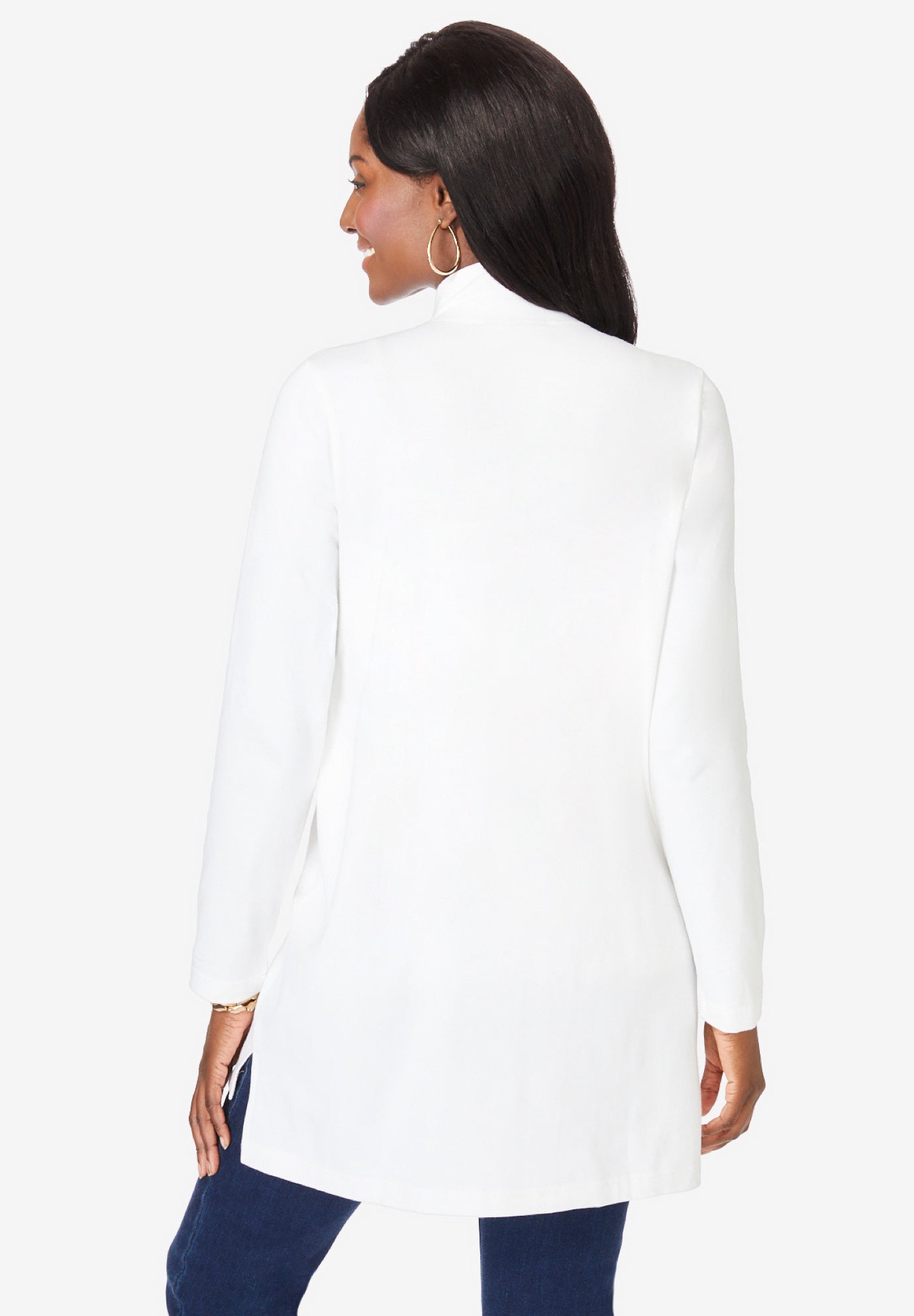 Stretch Cotton Zip Front Hi-Low Jacket image number 1