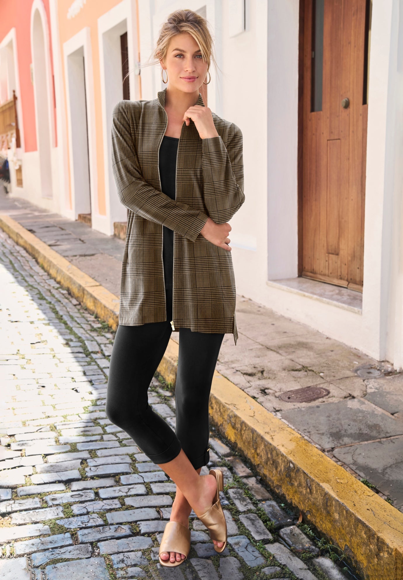 Stretch Cotton Zip Front Hi-Low Jacket image number 0