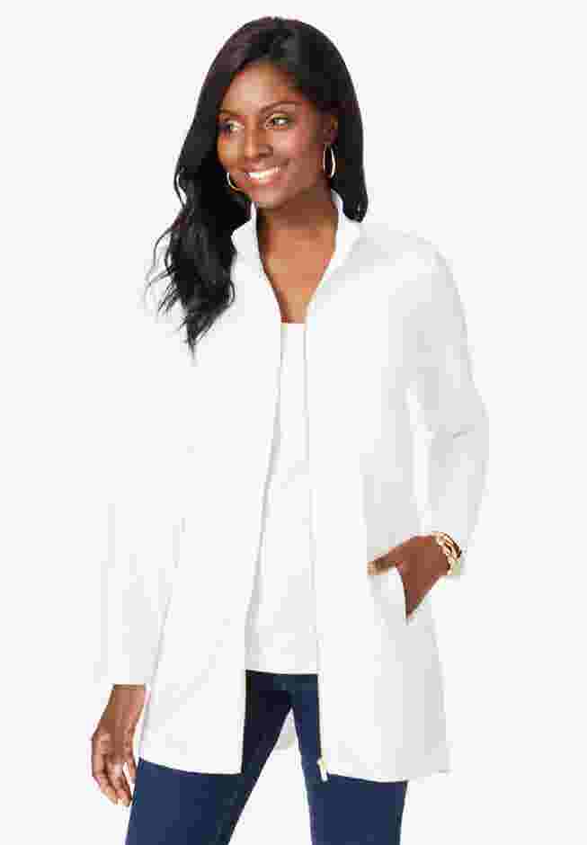 Stretch Cotton Zip Front Hi-Low Jacket image number 0