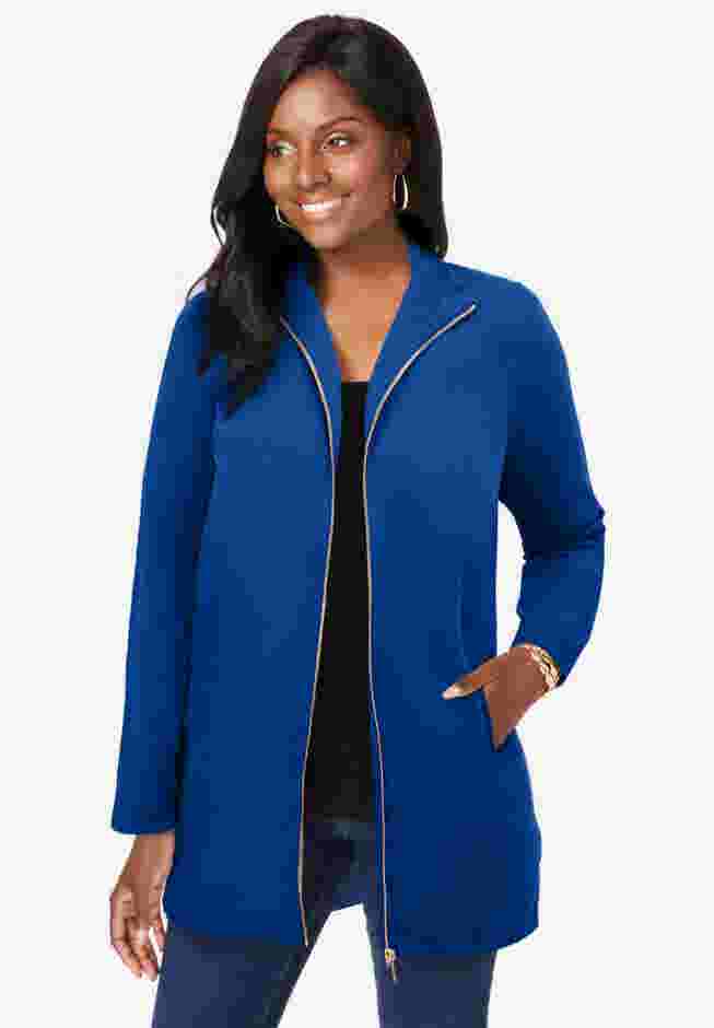 Stretch Cotton Zip Front Hi-Low Jacket image number 0