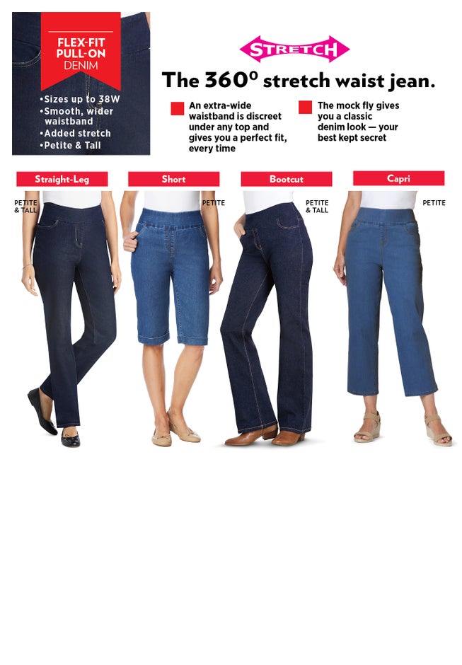 Pull-On Flex-Fit Elastic-Waist Stretch Denim Capri Jeans image number 1