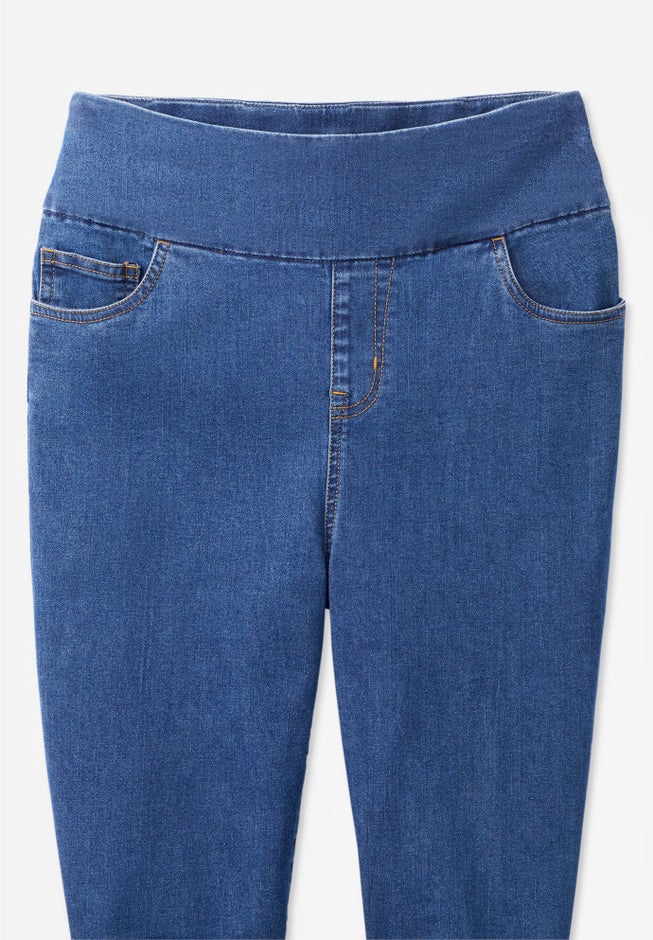 Pull-On Flex-Fit Elastic-Waist Stretch Denim Capri Jeans image number 2