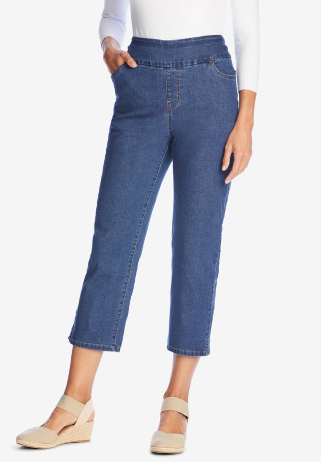Pull-On Flex-Fit Elastic-Waist Stretch Denim Capri Jeans image number 0