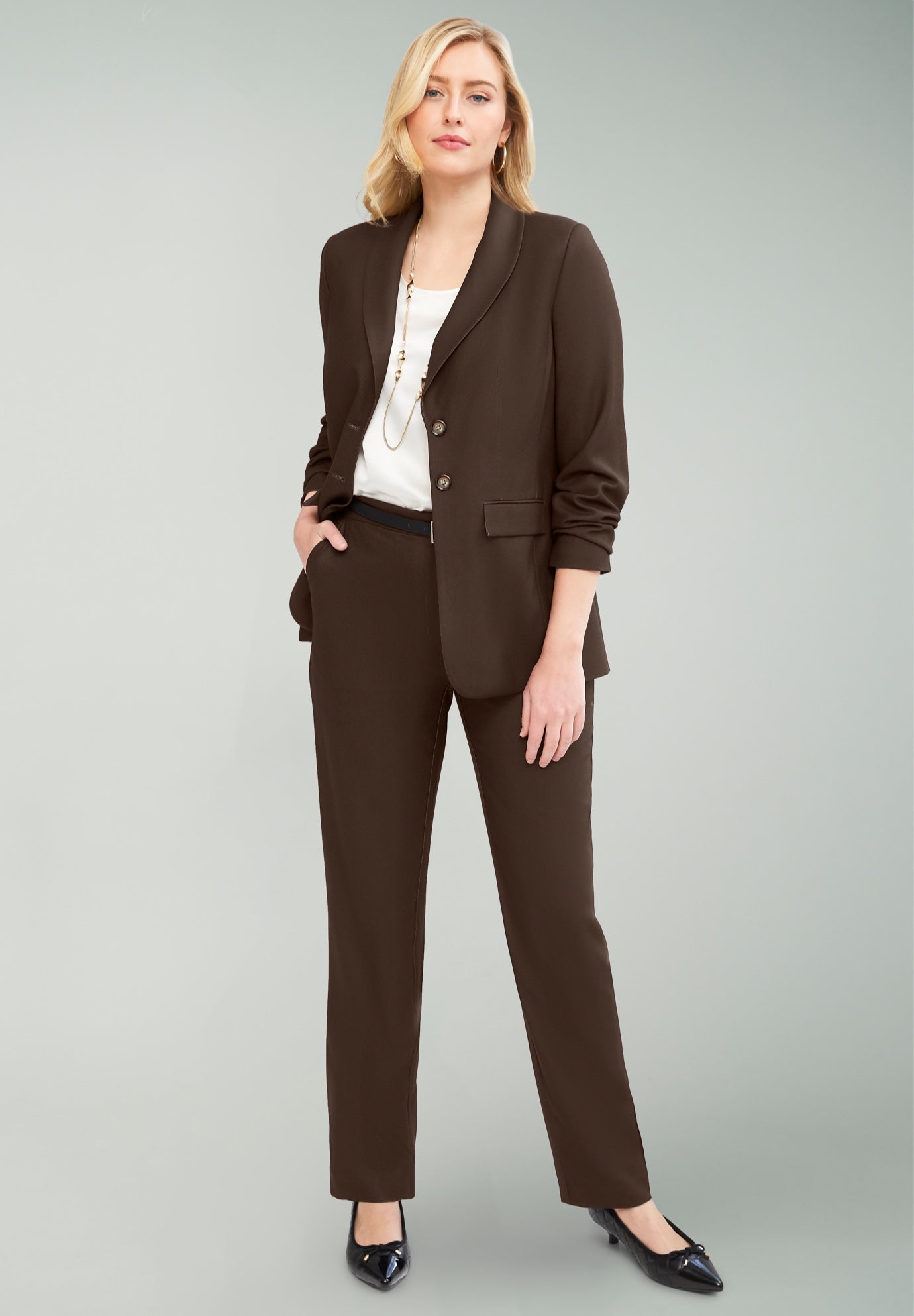 2-Piece Stretch Crepe Single-Breasted Pantsuit image number 0
