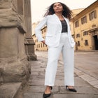 2-Piece Stretch Crepe Single-Breasted Pantsuit image number null