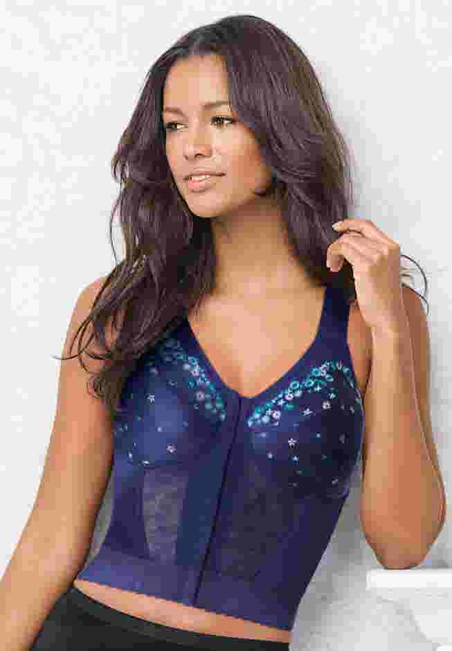 Embroidered Front-Close Longline Posture Bra image number 0