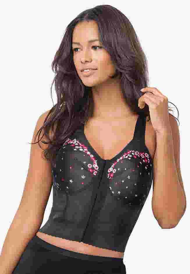 Embroidered Front-Close Longline Posture Bra image number 0