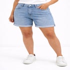 Mid-Rise Stretch 5-Pocket Relaxed Fit Boyfriend Jean Shorts image number null
