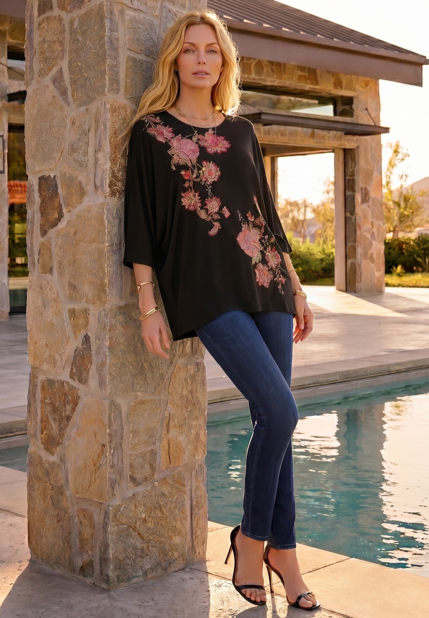 Plus Size Three Quarter Sleeve Embellished Tunic image number 0