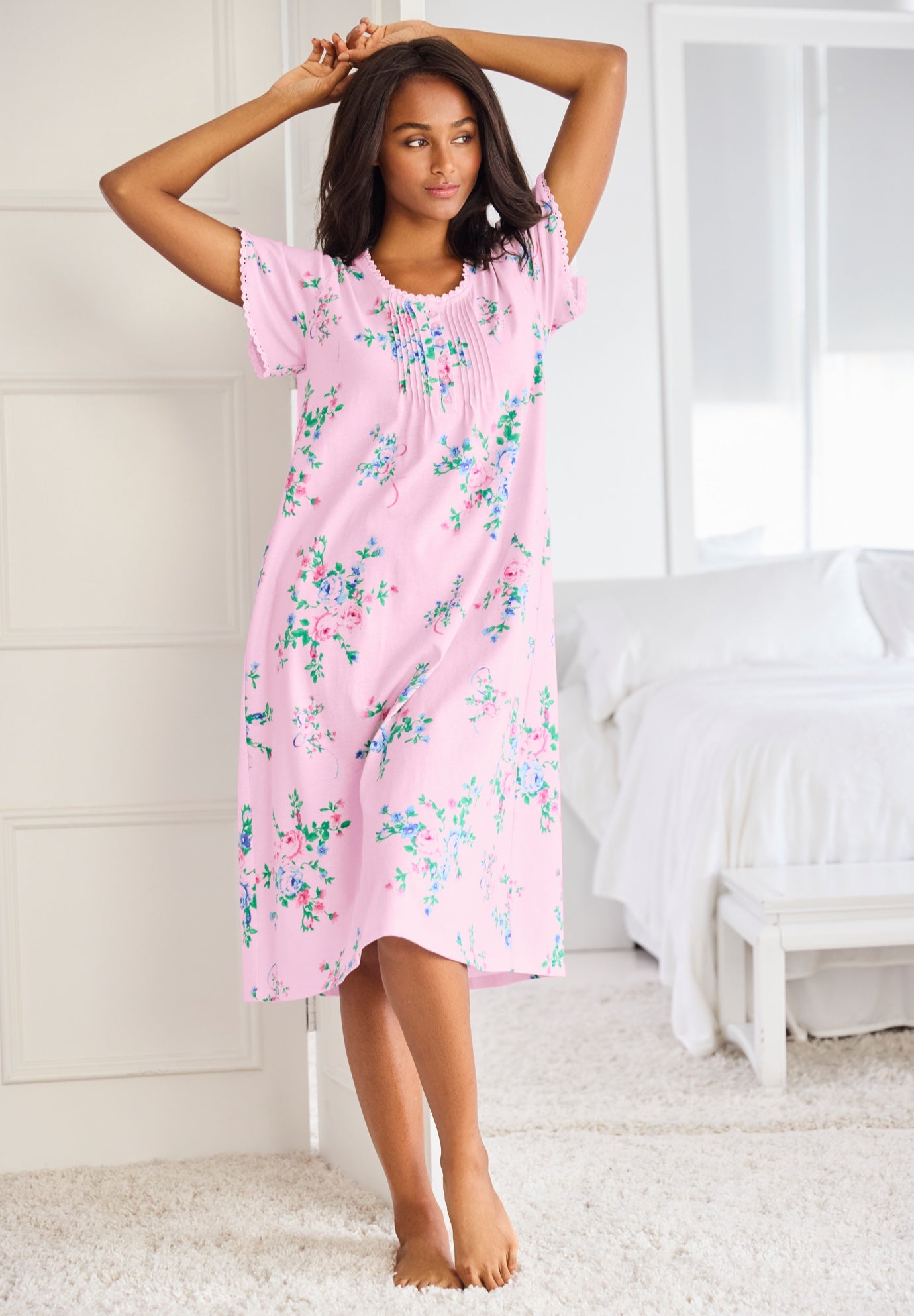 Short Pintuck Knit Gown image number 0