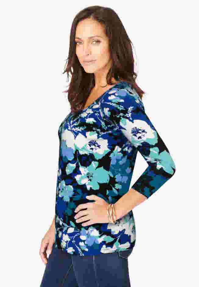 Stretch Cotton Scoop Neck Tee image number 3