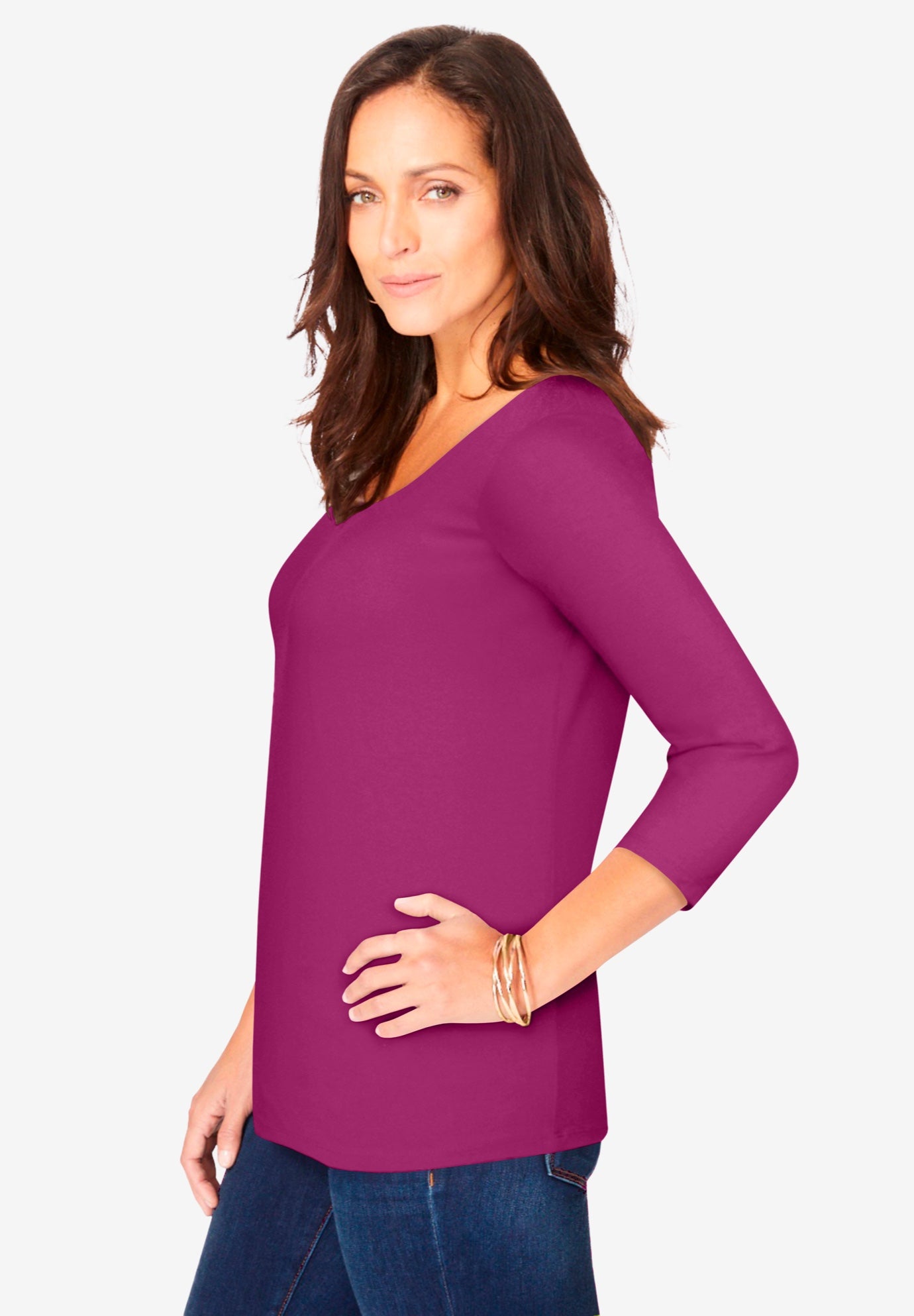 Stretch Cotton Scoop Neck Tee image number 1