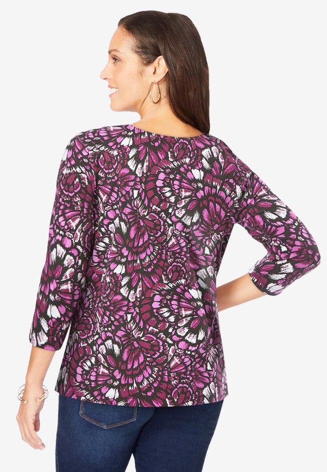 Stretch Cotton Scoop Neck Tee image number 1