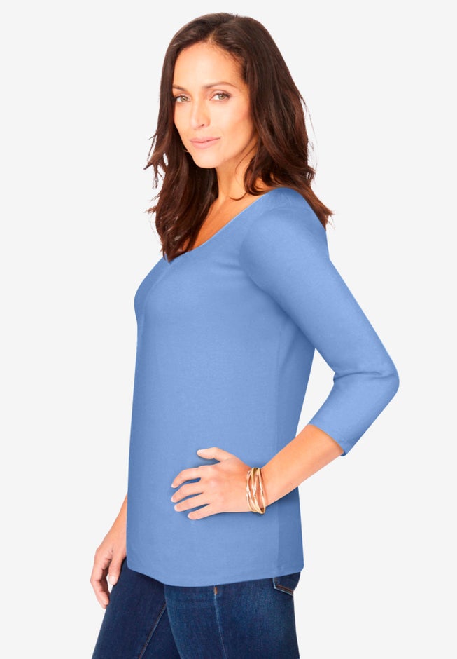 Stretch Cotton Scoop Neck Tee image number 2