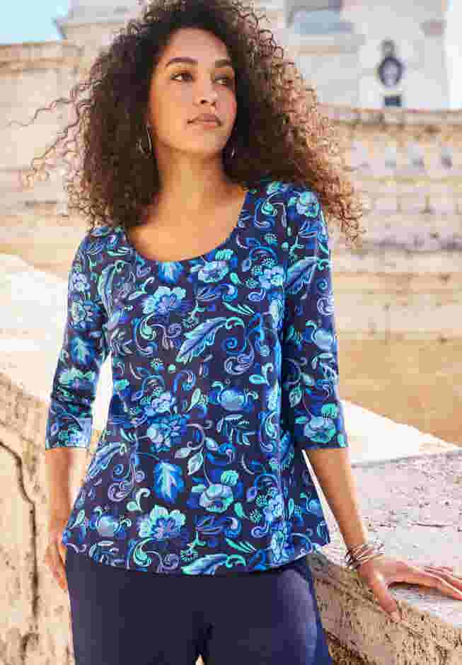 Stretch Cotton Scoop Neck Tee image number 0