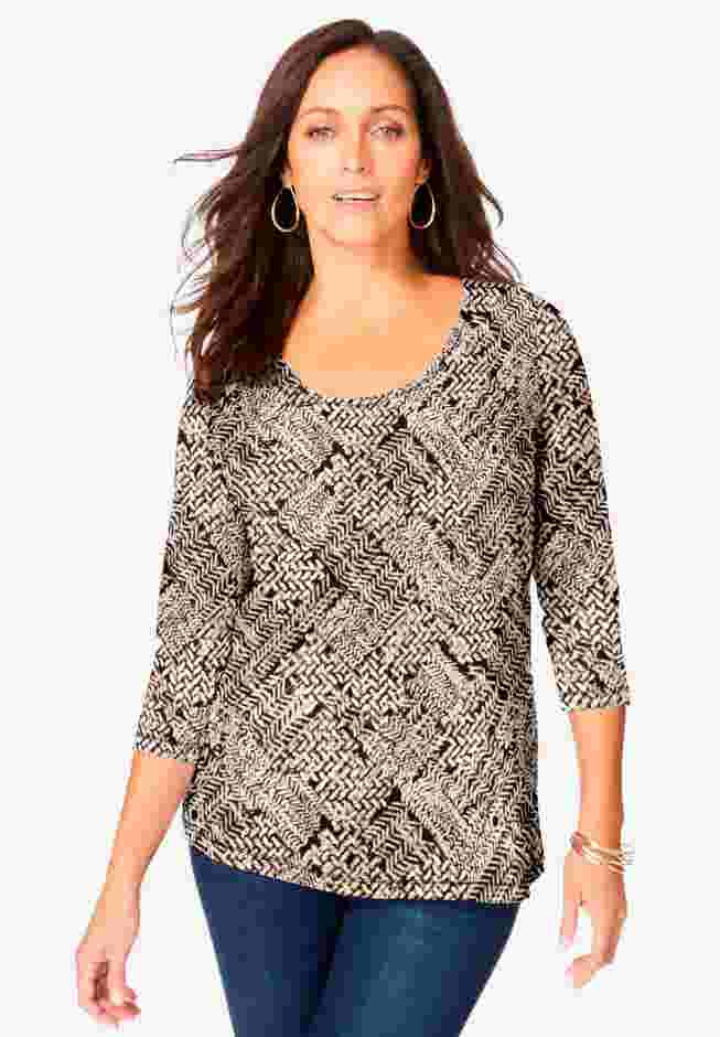 Stretch Cotton Scoop Neck Tee image number 0