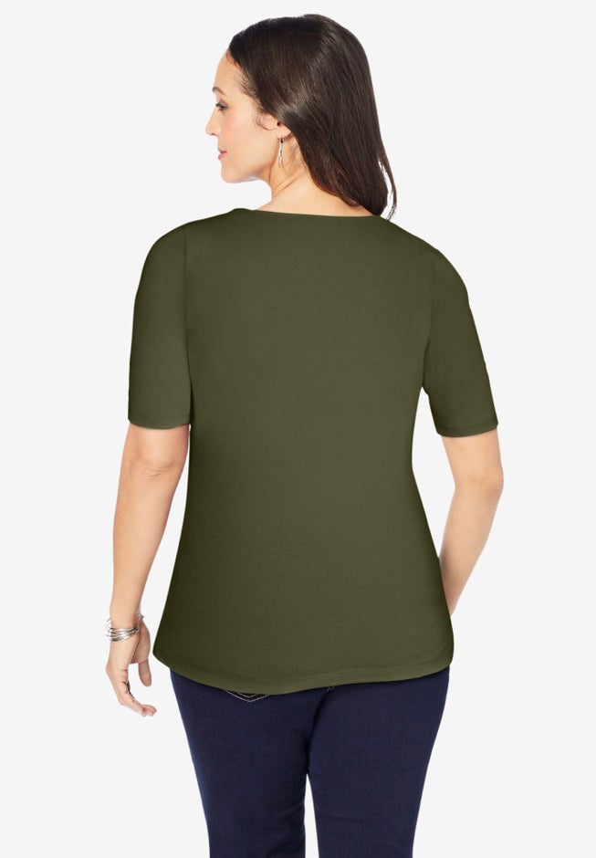 Stretch Cotton Square Neck Tee image number 2