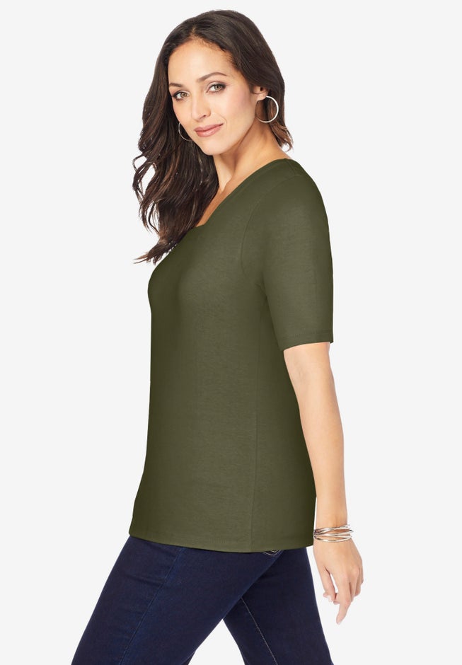 Stretch Cotton Square Neck Tee image number 1