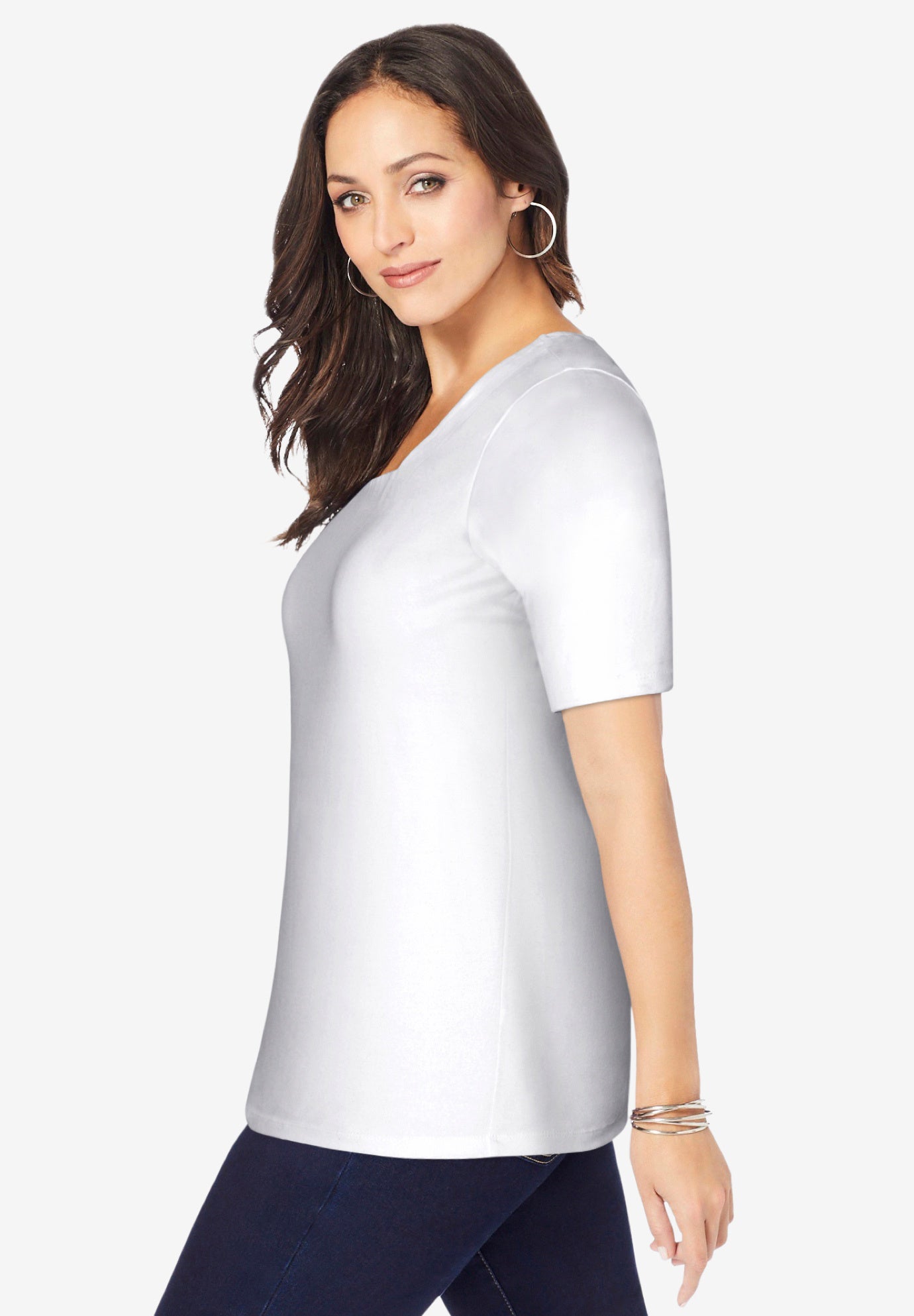 Stretch Cotton Square Neck Tee image number 1