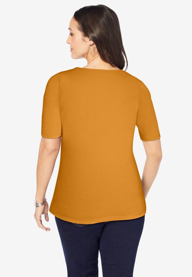 Stretch Cotton Square Neck Tee image number 2