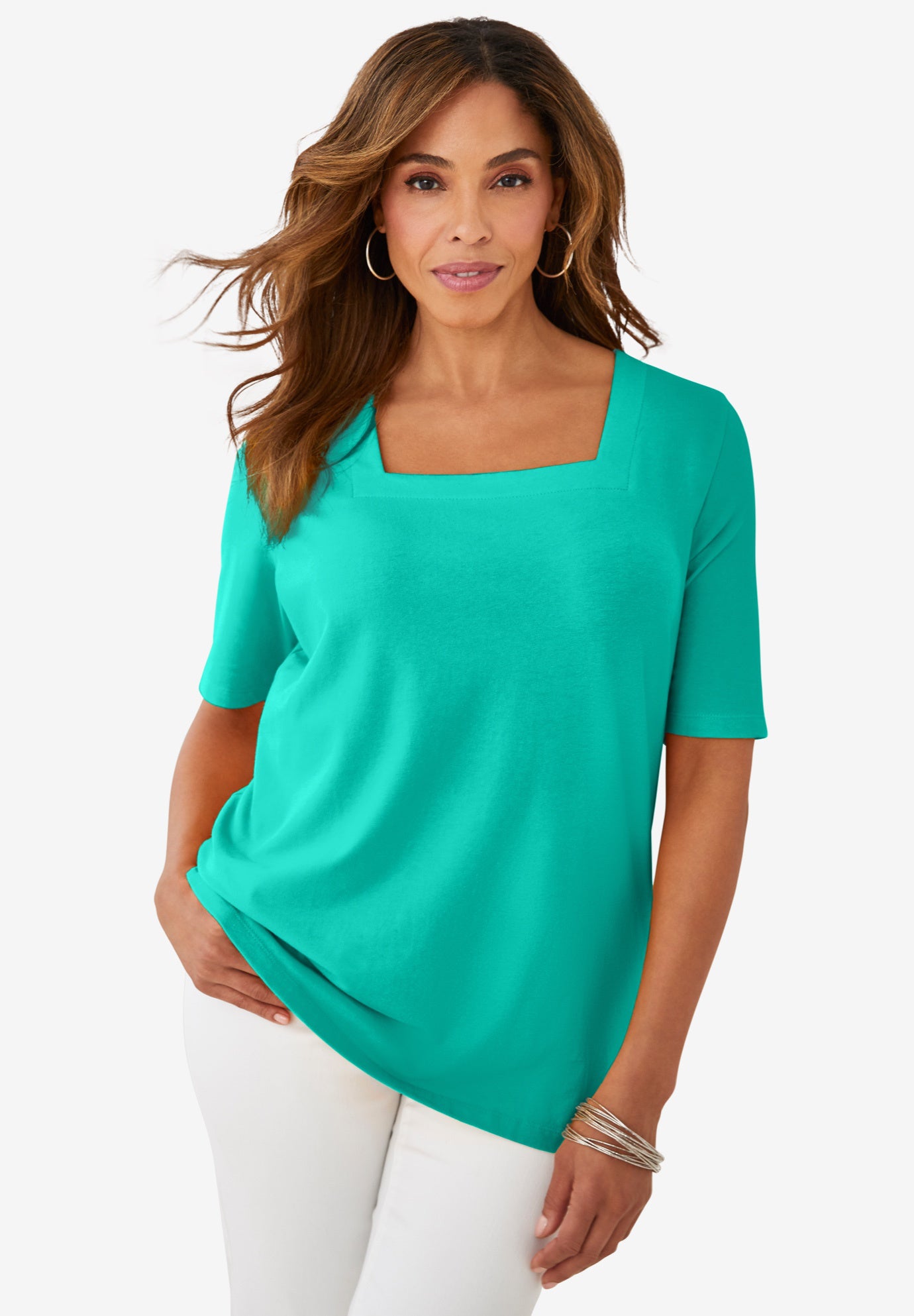 Stretch Cotton Square Neck Tee image number 0