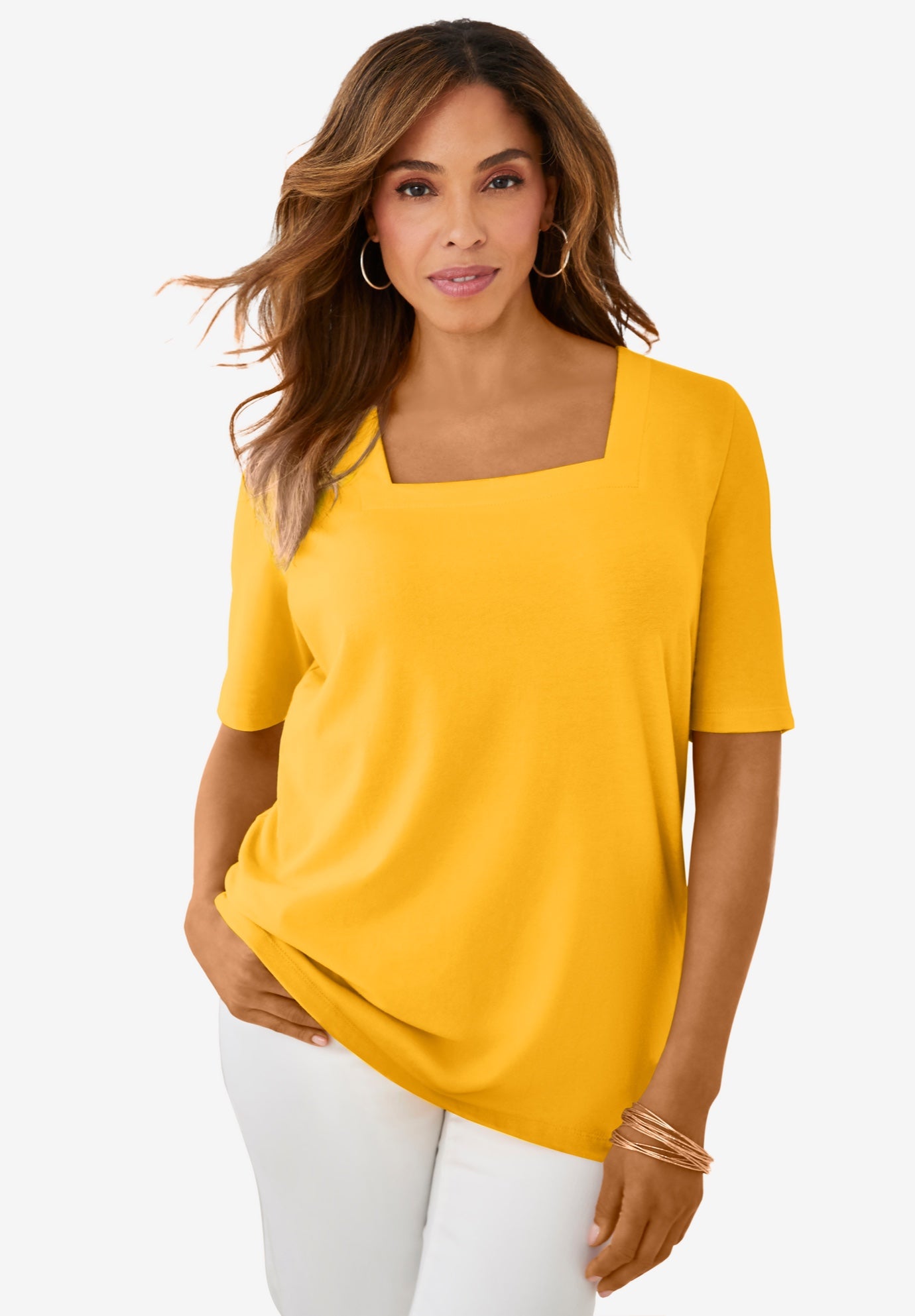 Stretch Cotton Square Neck Tee image number 0
