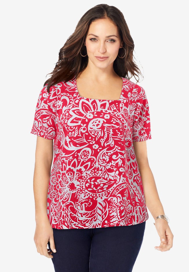 Stretch Cotton Square Neck Tee image number 0