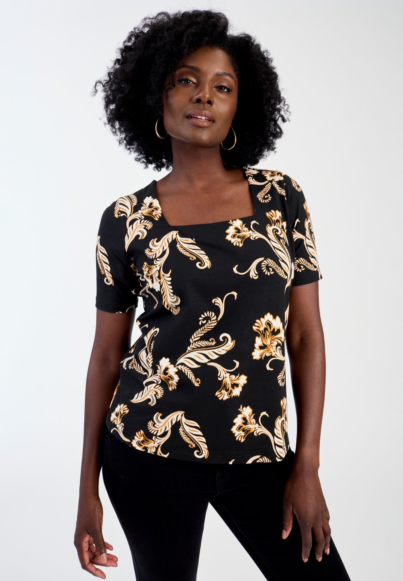 Stretch Cotton Square Neck Tee image number 0