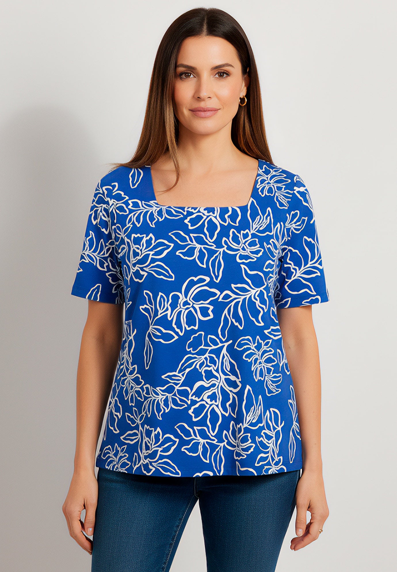 Stretch Cotton Square Neck Tee image number 0