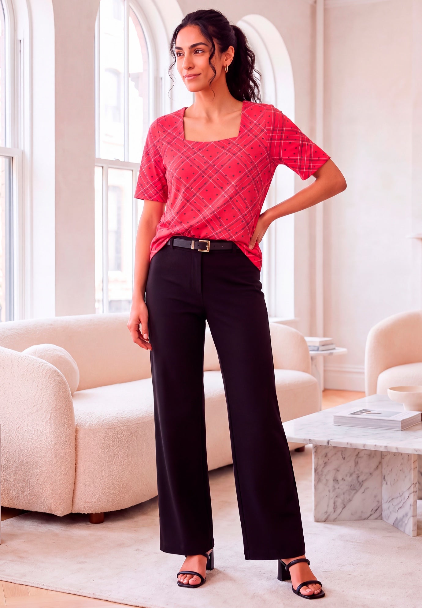 Stretch Cotton Square Neck Tee image number 0