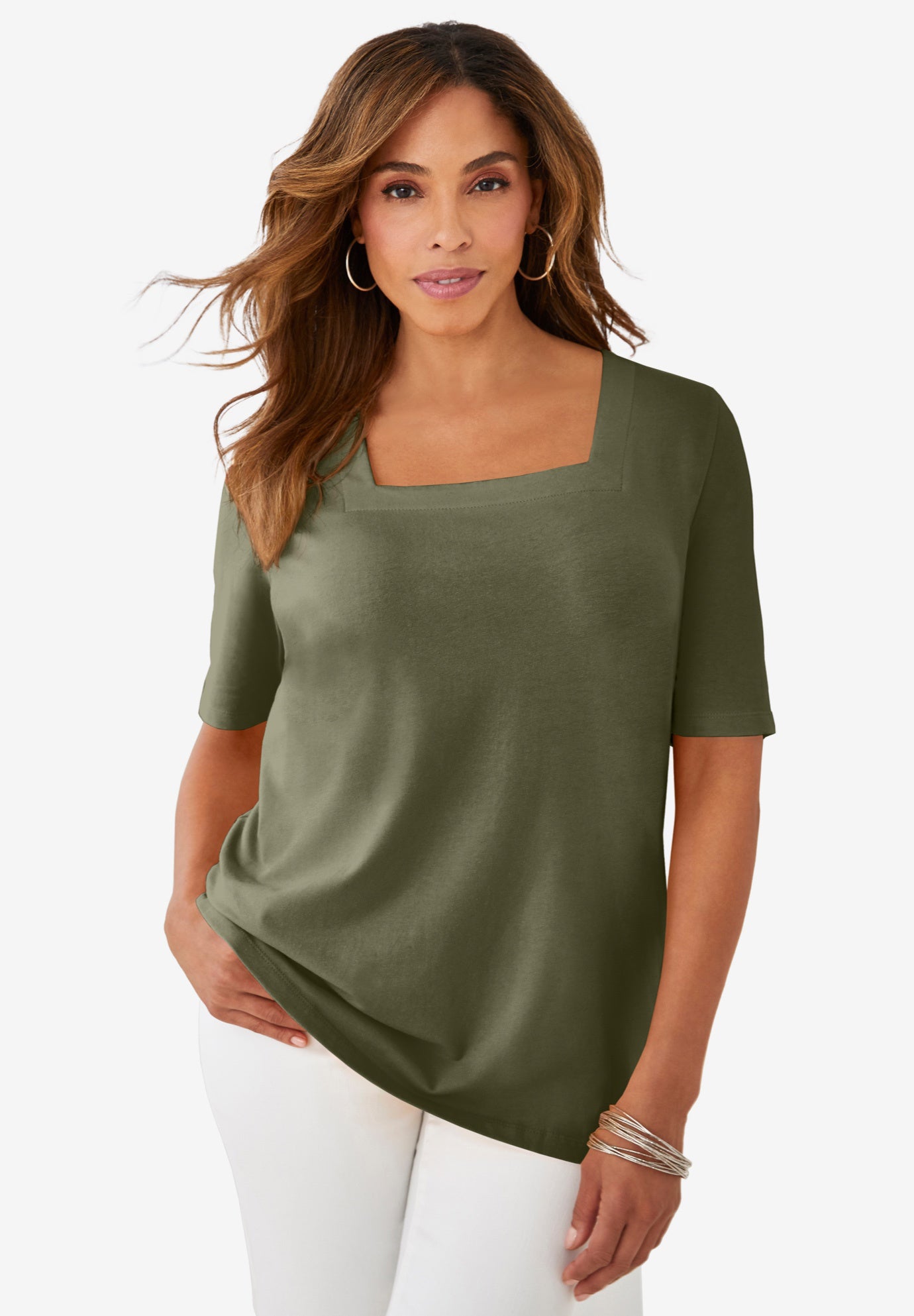 Stretch Cotton Square Neck Tee image number 0