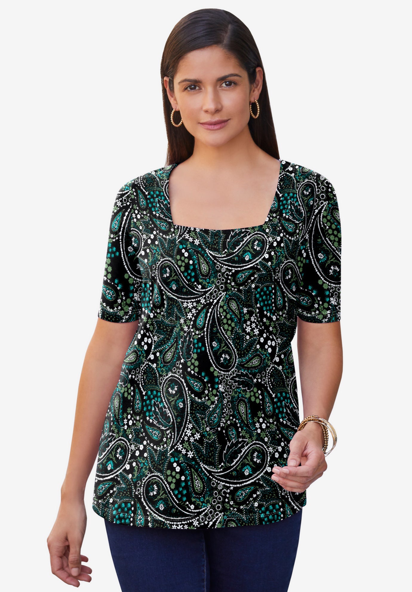 Stretch Cotton Square Neck Tee image number 0