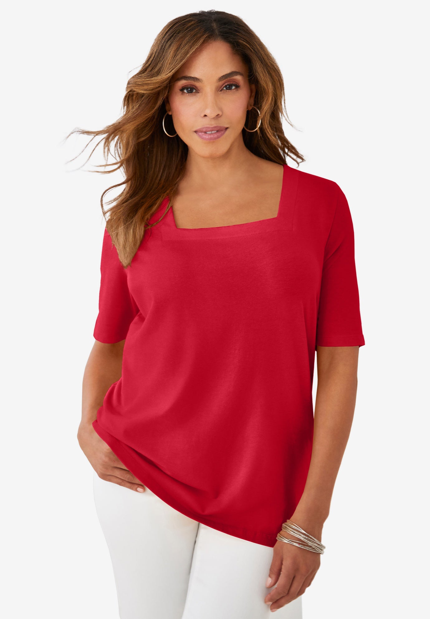 Stretch Cotton Square Neck Tee image number 0