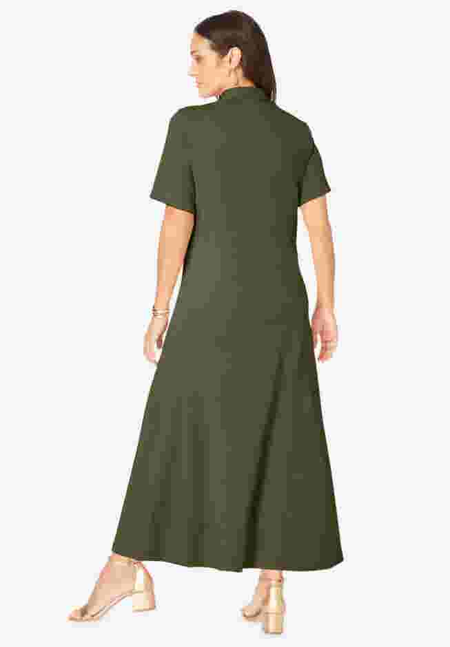Stretch Cotton Button Front Maxi Dress image number 1