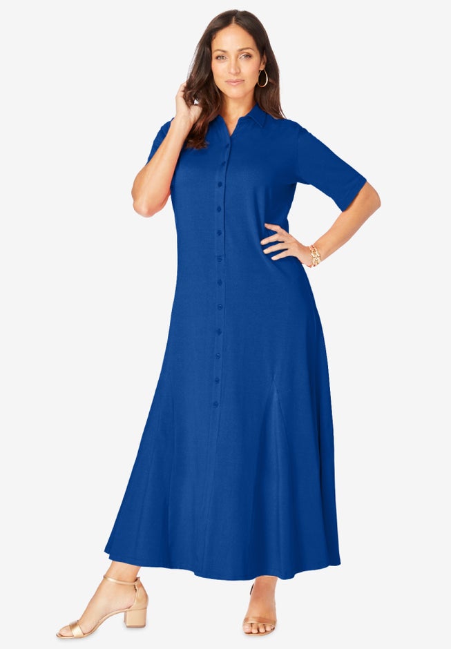 Stretch Cotton Button Front Maxi Dress image number 0