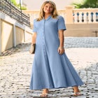 Stretch Cotton Button Front Maxi Dress image number null