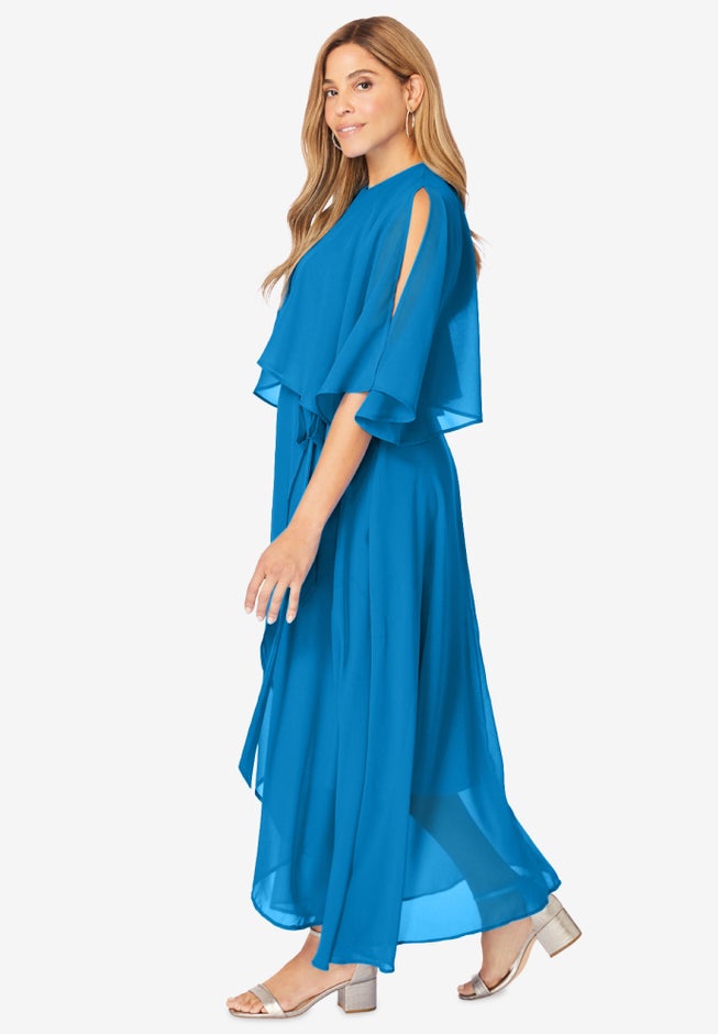 Georgette Maxi Cape Sleeve Dress image number null