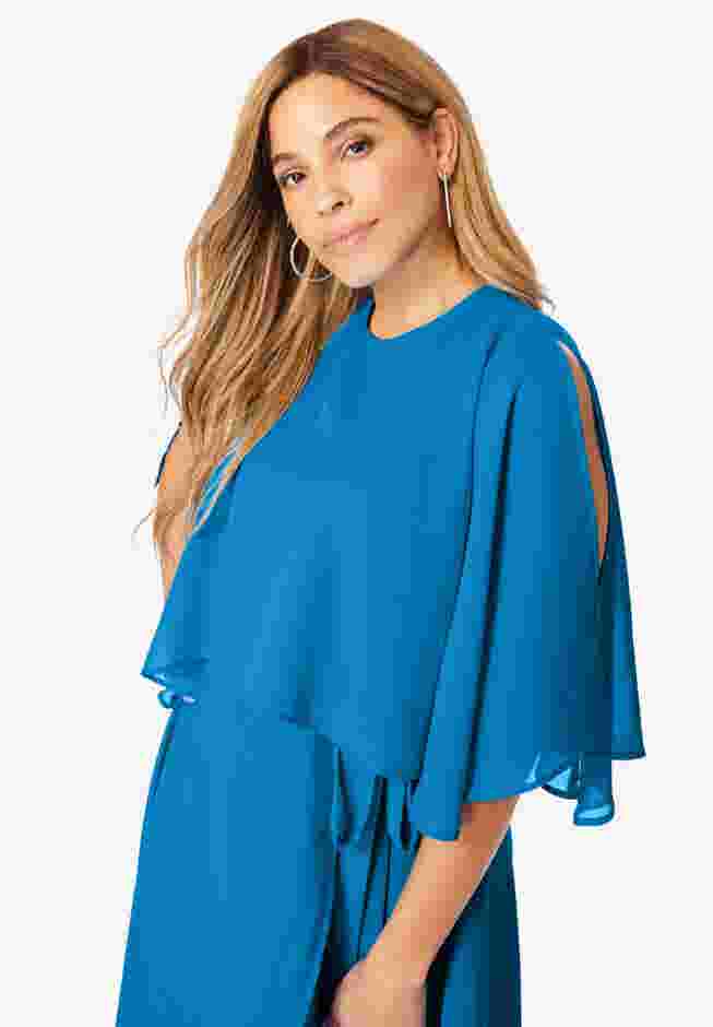 Georgette Maxi Cape Sleeve Dress image number 4