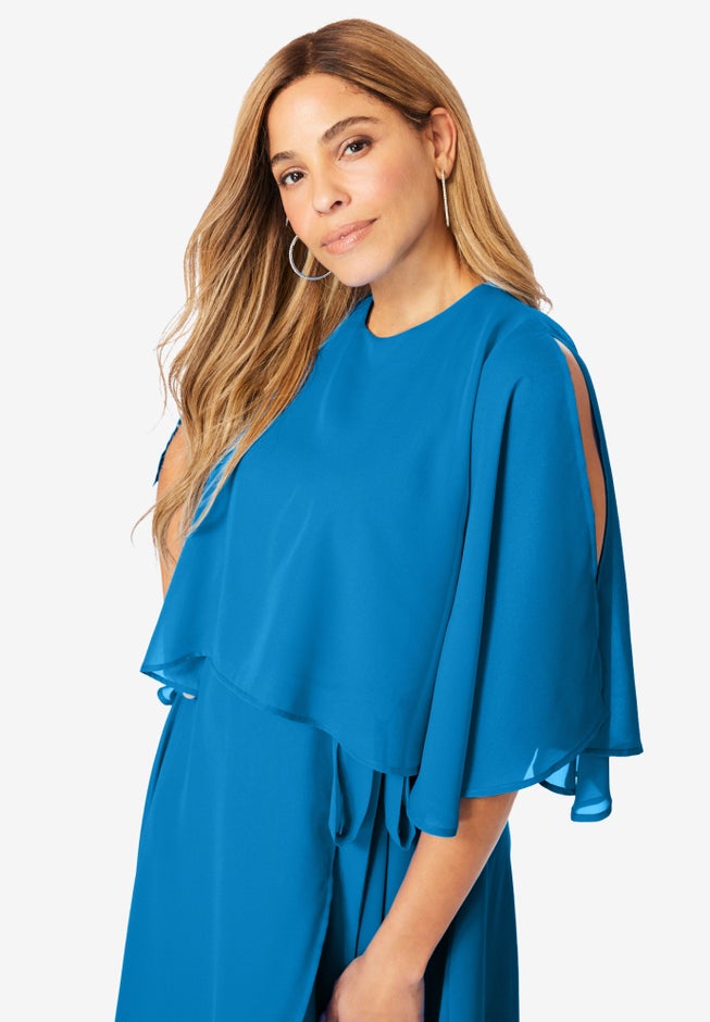 Georgette Maxi Cape Sleeve Dress image number null