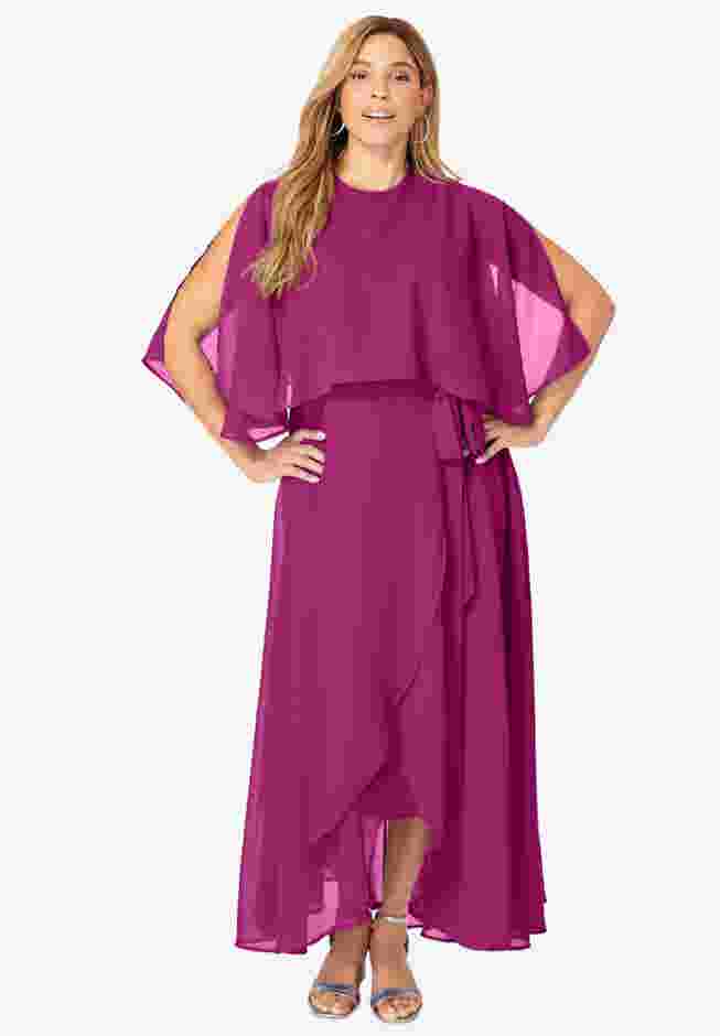 Georgette Maxi Cape Sleeve Dress image number 0