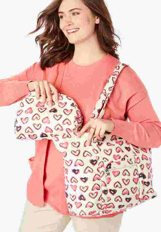Heart Print Tote and Cosmetic Pouch image number 0
