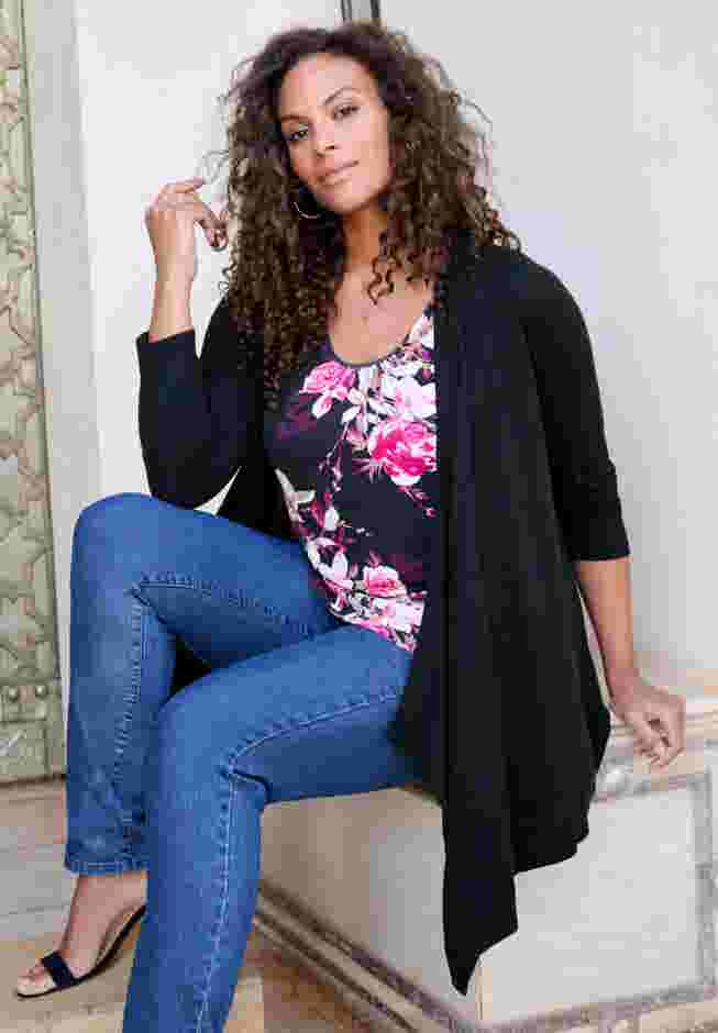 Plus Size Lightweight Handkerchief Hem Cardigan Sweater image number 1