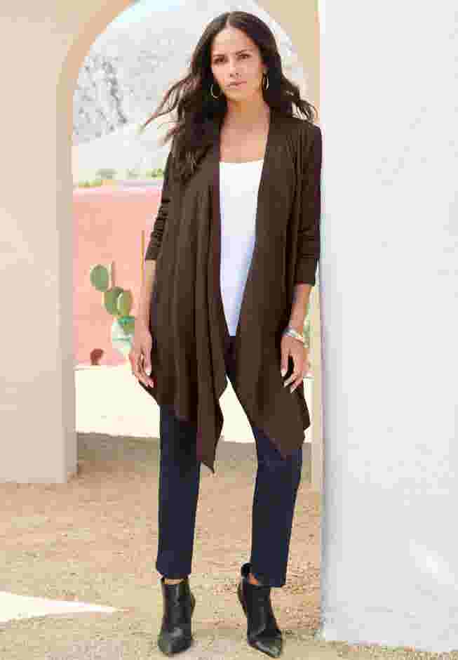 Plus Size Lightweight Handkerchief Hem Cardigan Sweater image number 0