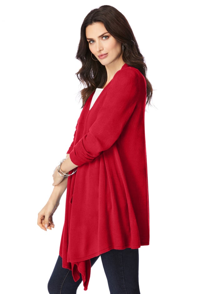 Plus Size Lightweight Handkerchief Hem Cardigan Sweater image number 3