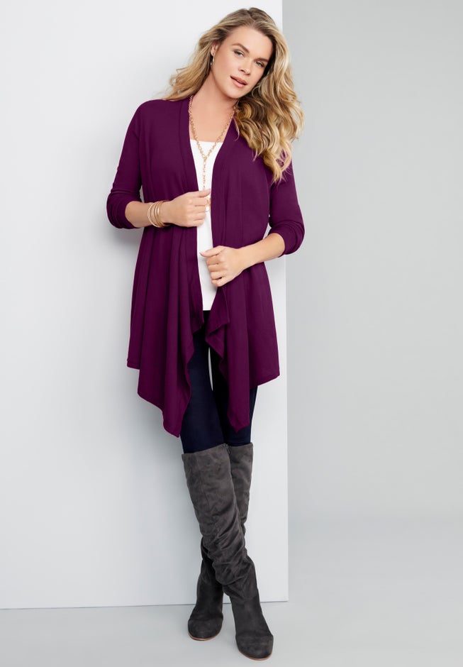 Plus Size Lightweight Handkerchief Hem Cardigan Sweater image number 6